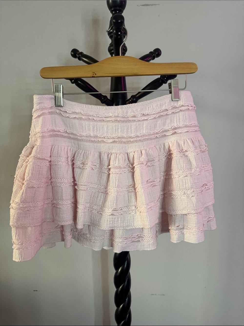 Light Pink Tiered Mini Skirt - Women's Skirt 17.1T